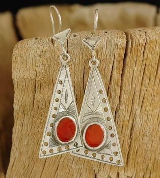Lange Tuareg Ohrringe - Silber mit rotem Achat